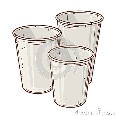 Set of paper coffee cup over white background. Cartoon coffee cup. Vector Illustration