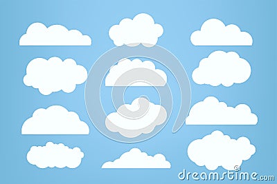 Set of paper cut of white clouds, clouds element, clouds caroon style, in a flat design. White cloud collection Stock Photo