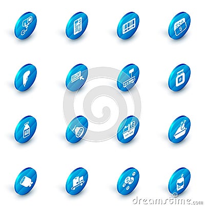 Set Paper or financial check, Barcode, New price tag dollar, Scanner scanning bar, Bottle with milk, Buy button, Coffee Vector Illustration