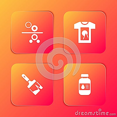 Set Paper roll of printing press, T-shirt, Paint brush and Printer ink bottle icon. Vector Vector Illustration
