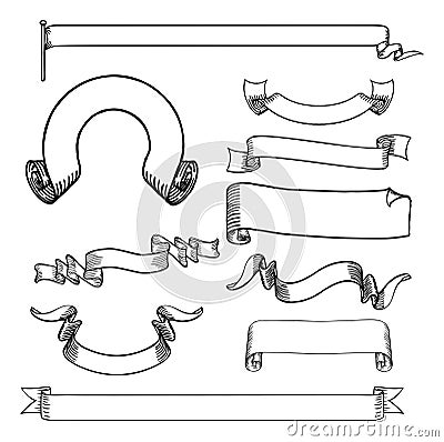 Ribbons Scrolls and Banners Set Vector Illustration