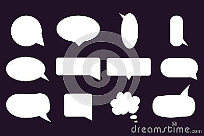 Set paper speech bubble dialog cloud isolated on dark background. Frame sticker, textured Vector Illustration