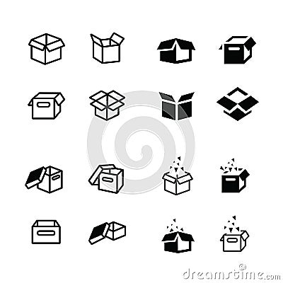 Set of parcel box, open box icons set Stock Photo