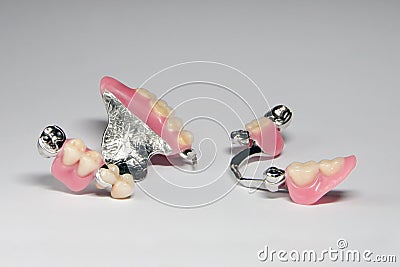 Set of partial removable dental prostheses Stock Photo