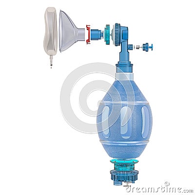 Set of parts of ambu hand bag for artificial lung ventilation, 3D rendering Stock Photo