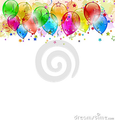 Set party balloons, confetti with space for text Vector Illustration