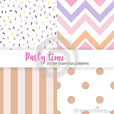 Set of party fun seamless patterns Vector Illustration