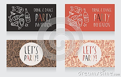 Set of party invitation templates, retro style Vector Illustration
