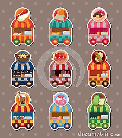 Set of party shop market cart stickers Vector Illustration