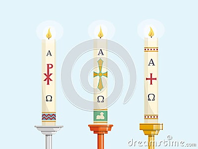 Set of Paschal candles for Easter vigil of Holy Week Cartoon Illustration