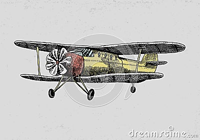 Set of passenger airplanes corncob or plane aviation travel illustration. engraved hand drawn in old sketch style Vector Illustration