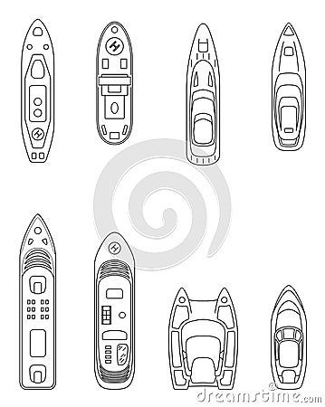 Set of passenger ships. Sea transportation liners. Yachts set. Vector Illustration