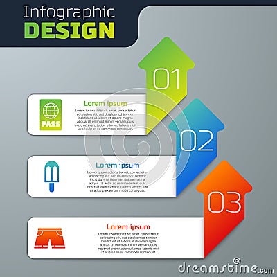 Set Passport, Ice cream and Swimming trunks. Business infographic template. Vector Vector Illustration