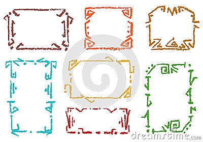 Set of pastel color ethnic frames. Crayon chalk hand drawn patterned background. Vector Illustration