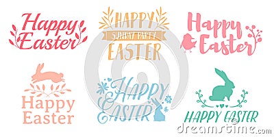 Set pastel color logo for Easter. Badges for the spring holiday of Easter. The design of label with a decor of flower Vector Illustration