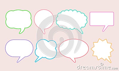 Set of pastel color speak bubble text, chatting box, message box outline cartoon vector illustration design. Balloon doodle style Vector Illustration