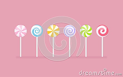 Set of pastel colored lollipop sweet candies Vector Illustration