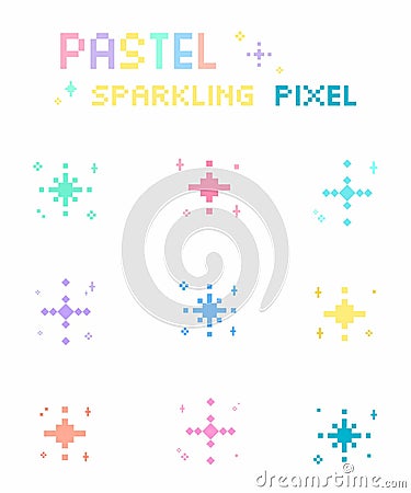 Set of pastel sparkle pixel art Vector Illustration