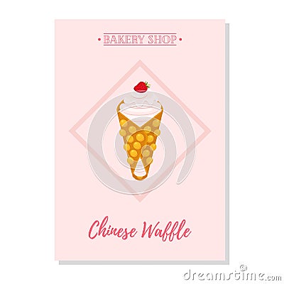 Set of pastry poster, banner for sale of chinese waffle. Promo, Vector Illustration
