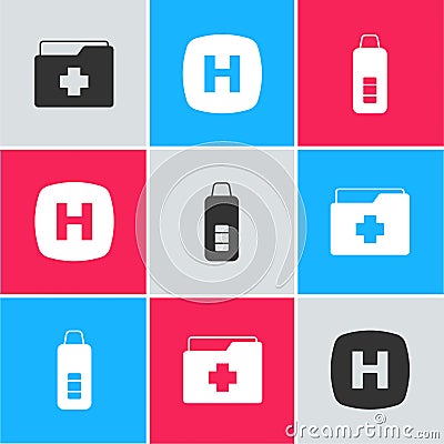 Set Patient record, Hospital signboard and Digital thermometer icon. Vector Vector Illustration