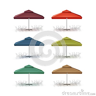 Set of Patio Outdoor Market Cafe Square Parasol Vector Illustration