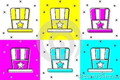 Set Patriotic American top hat icon isolated on color background. Uncle Sam hat. American hat independence day. Vector Vector Illustration