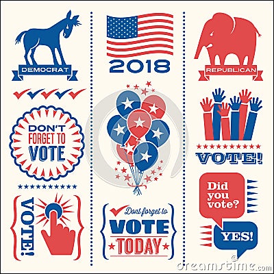 Set of patriotic vector elements to encourage voting Vector Illustration