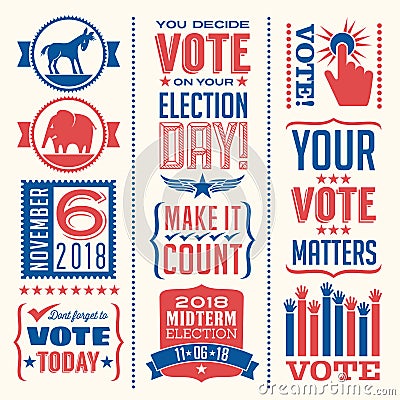 Set of patriotic vector elements to encourage voting Vector Illustration