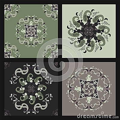 Set of Patterns and Seamless Patterns. Cat Mandala. Vector Illustration