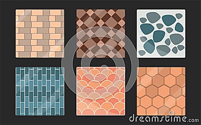 Set of paving tiles bricks geometric minimalist seamless patterns Vector Illustration