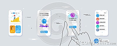 Set of Payment exchange, Chat message and Inspect line icons. For design. Vector Stock Photo