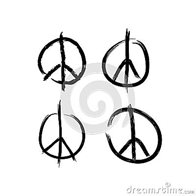 Set of Peace symbols. Painted with rough grunge brushes. Vector illustration. Vector Illustration