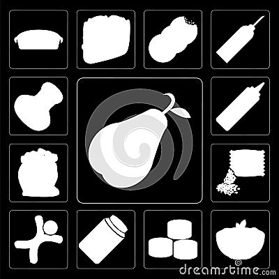 Set of Pear, Pasta, Sushi, Honey, Gingerbread, Seeds, Flour, Mus Vector Illustration