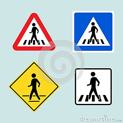 Set of pedestrian crossing sign isolated on background. Vector illustration. Vector Illustration