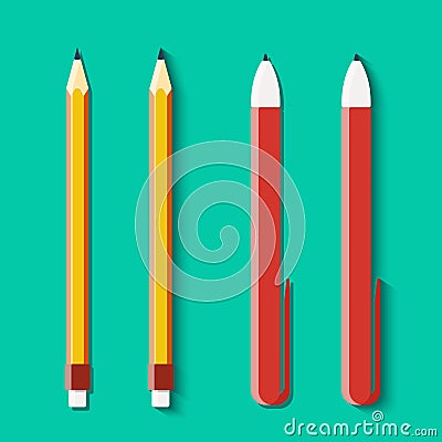 Set of pencils and handles in flat style Vector Illustration