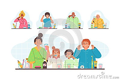 Set of people brush teeth flat style, vector illustration Vector Illustration
