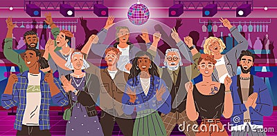 Set of people celebrating win or goal achievement. Happy team or group of friends with hands up Vector Illustration