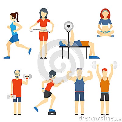 Set of people exercising at the gym Vector Illustration