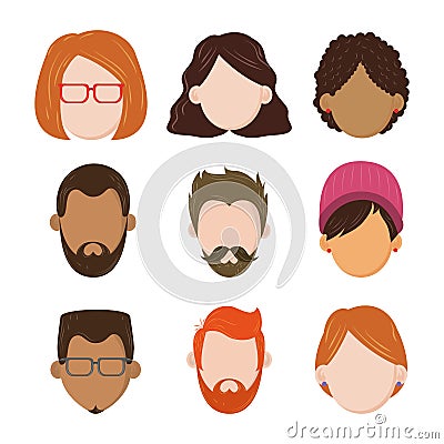 Set of people faceless characters cartoons Vector Illustration