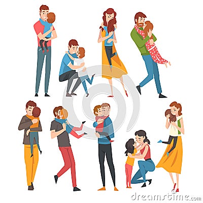 Set of people. Family characters are hugging cartoon vector illustration Vector Illustration