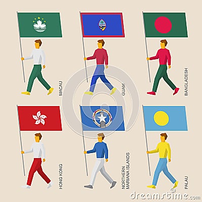 Set of people with flags of Asia and Oceania countries Vector Illustration