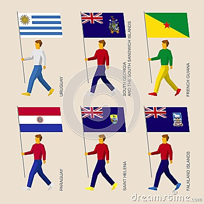 Set of people with flags of South America countries Vector Illustration