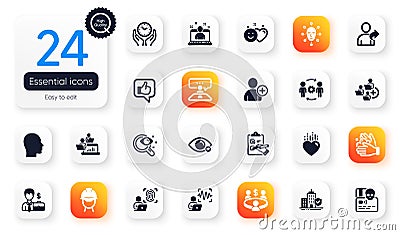 Set of People flat icons. Farsightedness, Teamwork and Cyber attack elements for web application. For design. Vector Vector Illustration