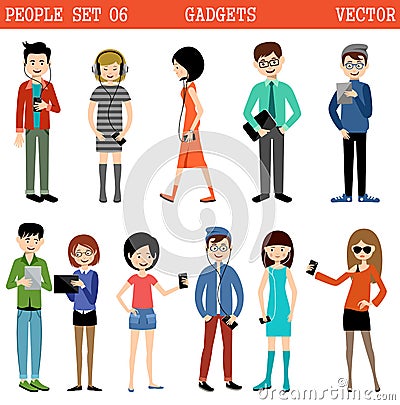 Set of people with gadgets. Vector Illustration