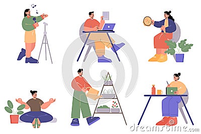 Set of people hobbies line art vector illustration Vector Illustration
