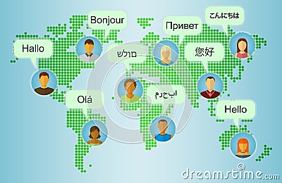 Set of People Icons on Earth Map Background Vector Illustration