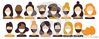 Set of people icons in medical masks in flat style. Coronavirus epidemic worldwide,Novel coronavirus medicine news 2019-nCoV, Vector Illustration