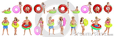 Set of people with inflatable rings Stock Photo