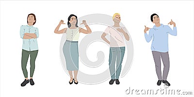 Set of people - man and woman with proud and arrogant expression. Vector Illustration