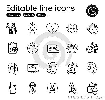 Set of People outline icons. Contains icons as Cyber attack, Security app and Lgbt elements. For website. Vector Vector Illustration